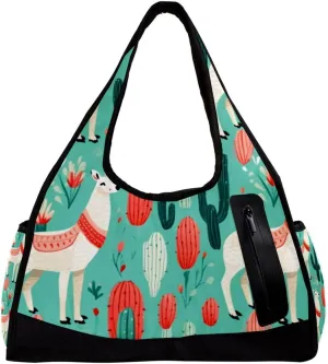 Travel Bag,Mens Gym Bag,Womens Gym Bag,Cartoon Llama Green Desert,Sports Bag