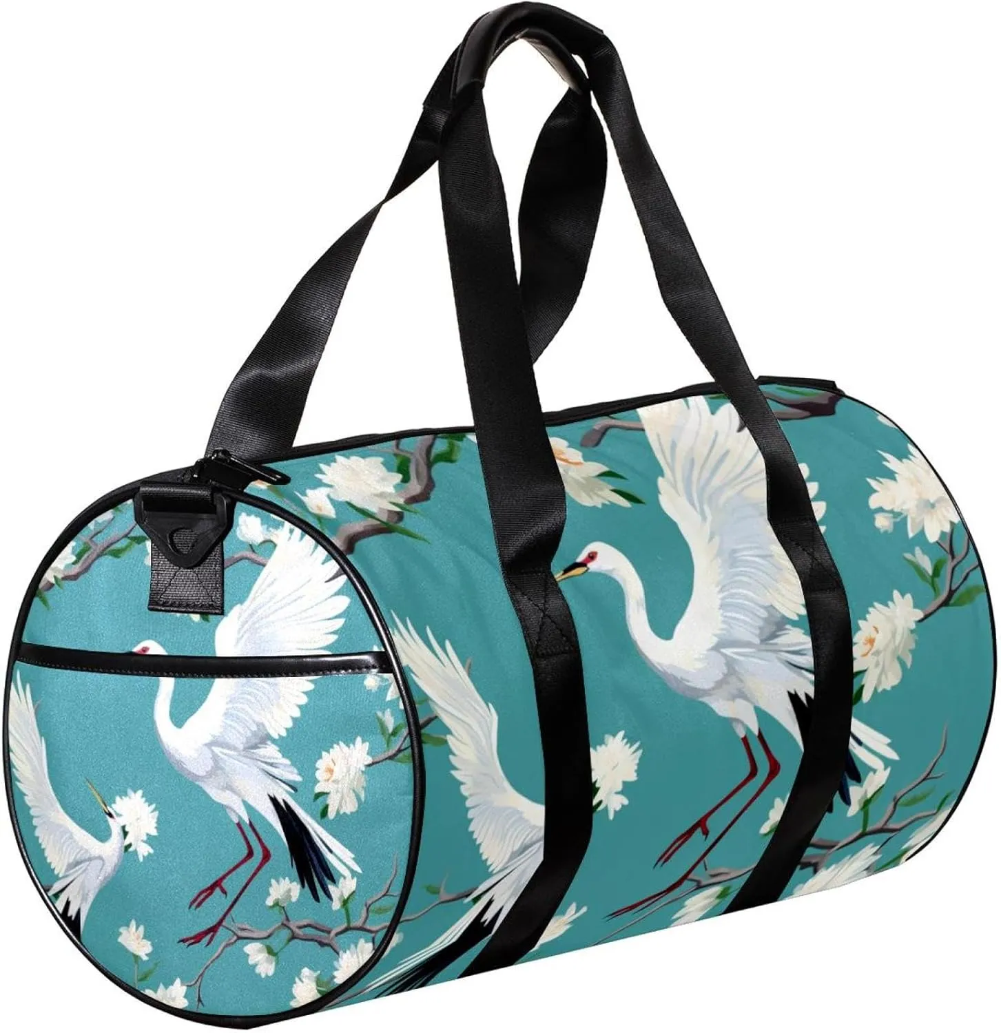 Travel Bag,Mens Gym Bag,Womens Gym Bag,Crane Floral Green Background,Sports Bag