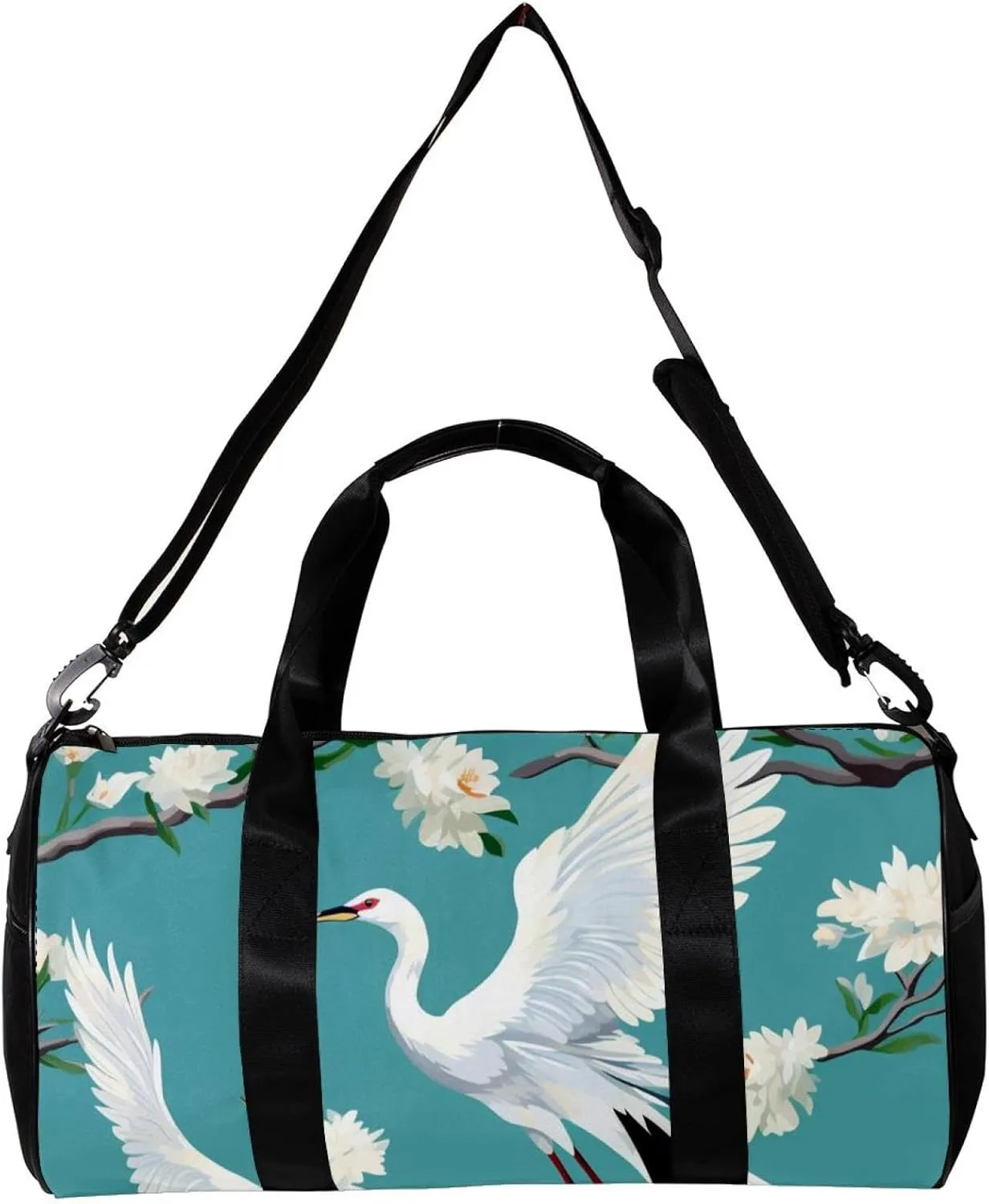 Travel Bag,Mens Gym Bag,Womens Gym Bag,Crane Floral Green Background,Sports Bag