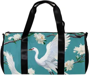 Travel Bag,Mens Gym Bag,Womens Gym Bag,Crane Floral Green Background,Sports Bag