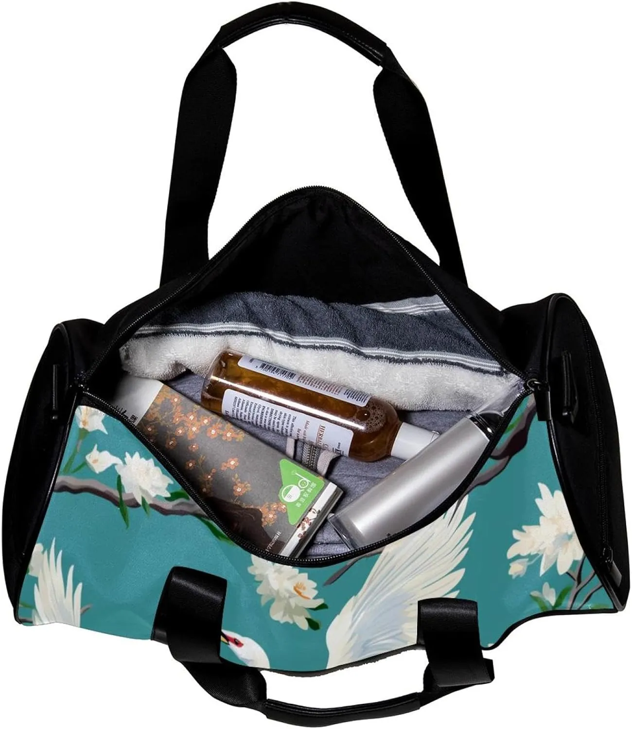 Travel Bag,Mens Gym Bag,Womens Gym Bag,Crane Floral Green Background,Sports Bag