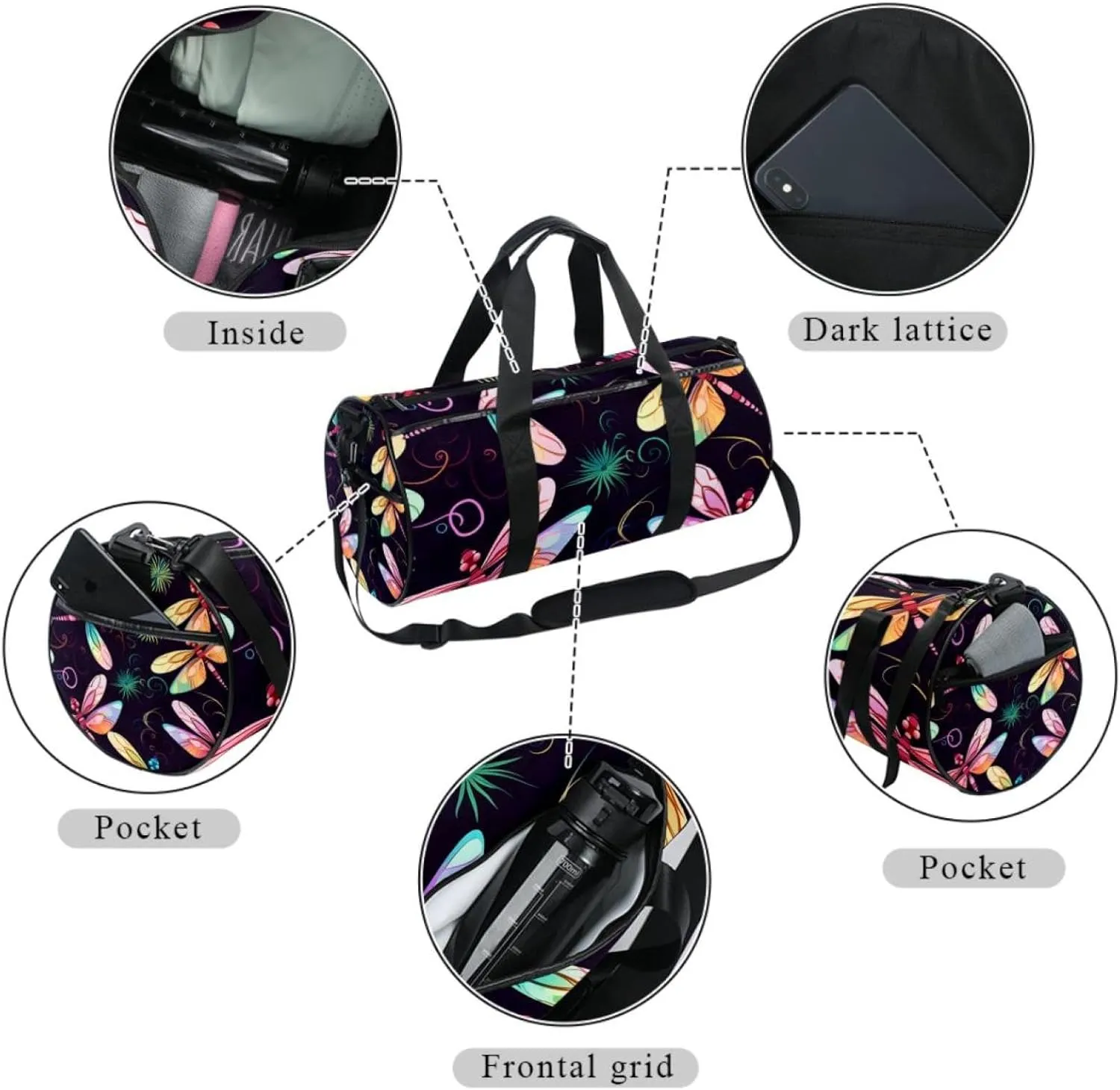 Travel Bag,Mens Gym Bag,Womens Gym Bag,Dragonfly and Flower,Sports Bag