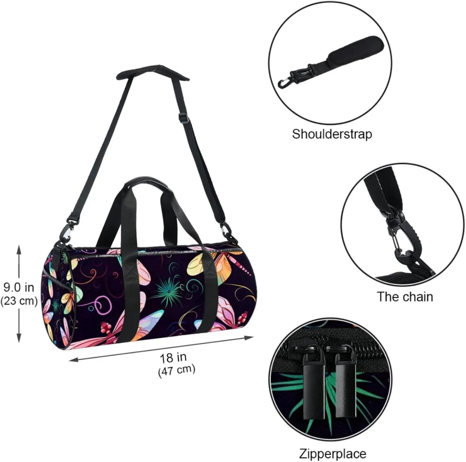 Travel Bag,Mens Gym Bag,Womens Gym Bag,Dragonfly and Flower,Sports Bag
