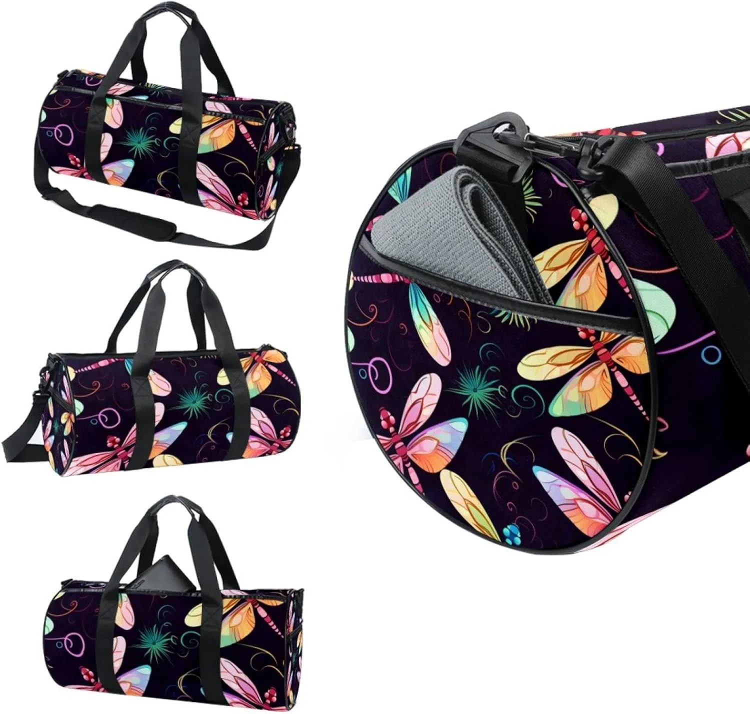 Travel Bag,Mens Gym Bag,Womens Gym Bag,Dragonfly and Flower,Sports Bag