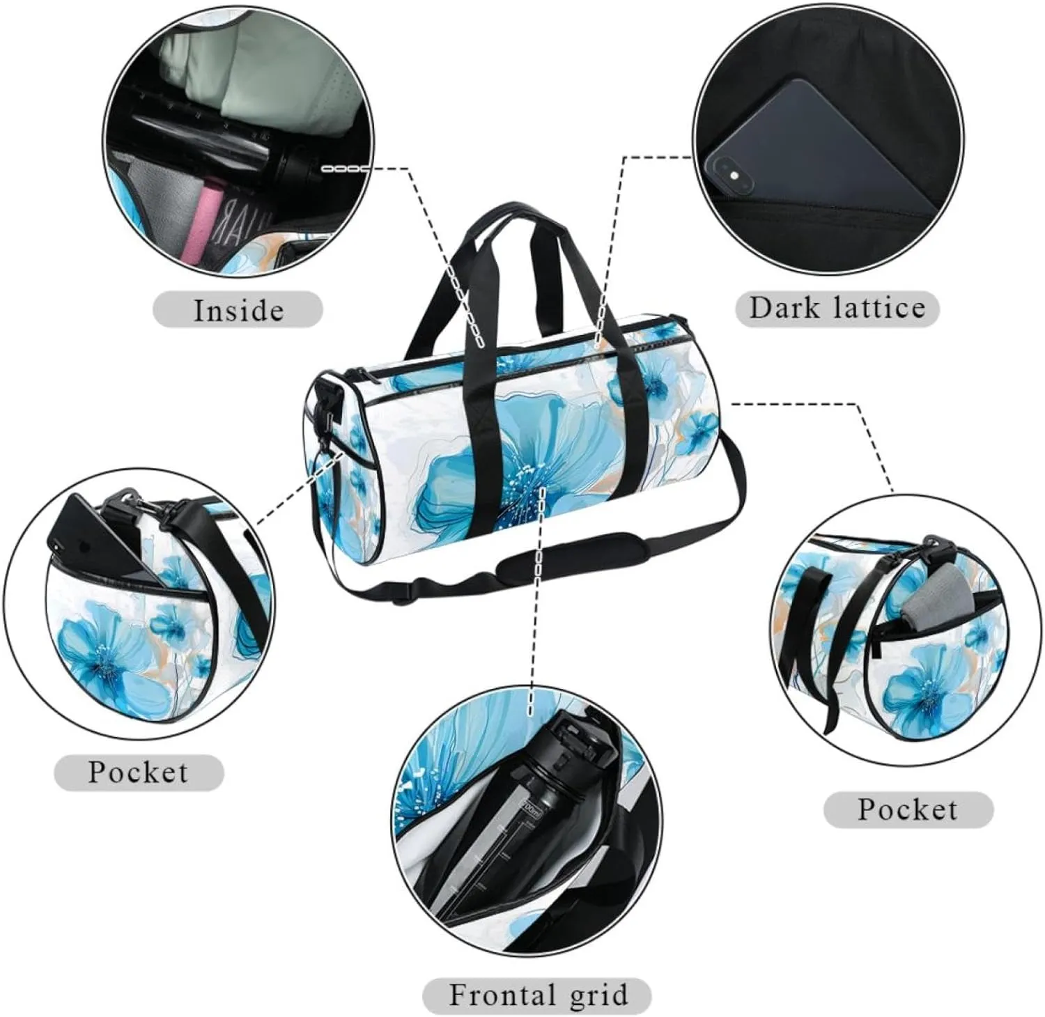 Travel Bag,Mens Gym Bag,Womens Gym Bag,Flower Blossoms in Pastel,Sports Bag