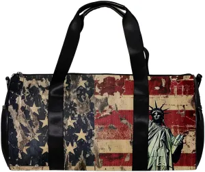 Travel Bag,Mens Gym Bag,Womens Gym Bag,Vintage American Flag Statue of Liberty,Sports Bag