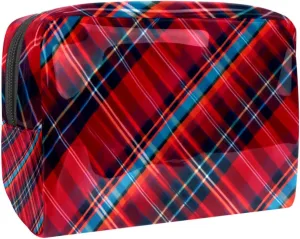 Travel Makeup Bag,Travel Toiletry Bag for Women,Classic Stripe Red Plaid,Cosmetic Travel Bag