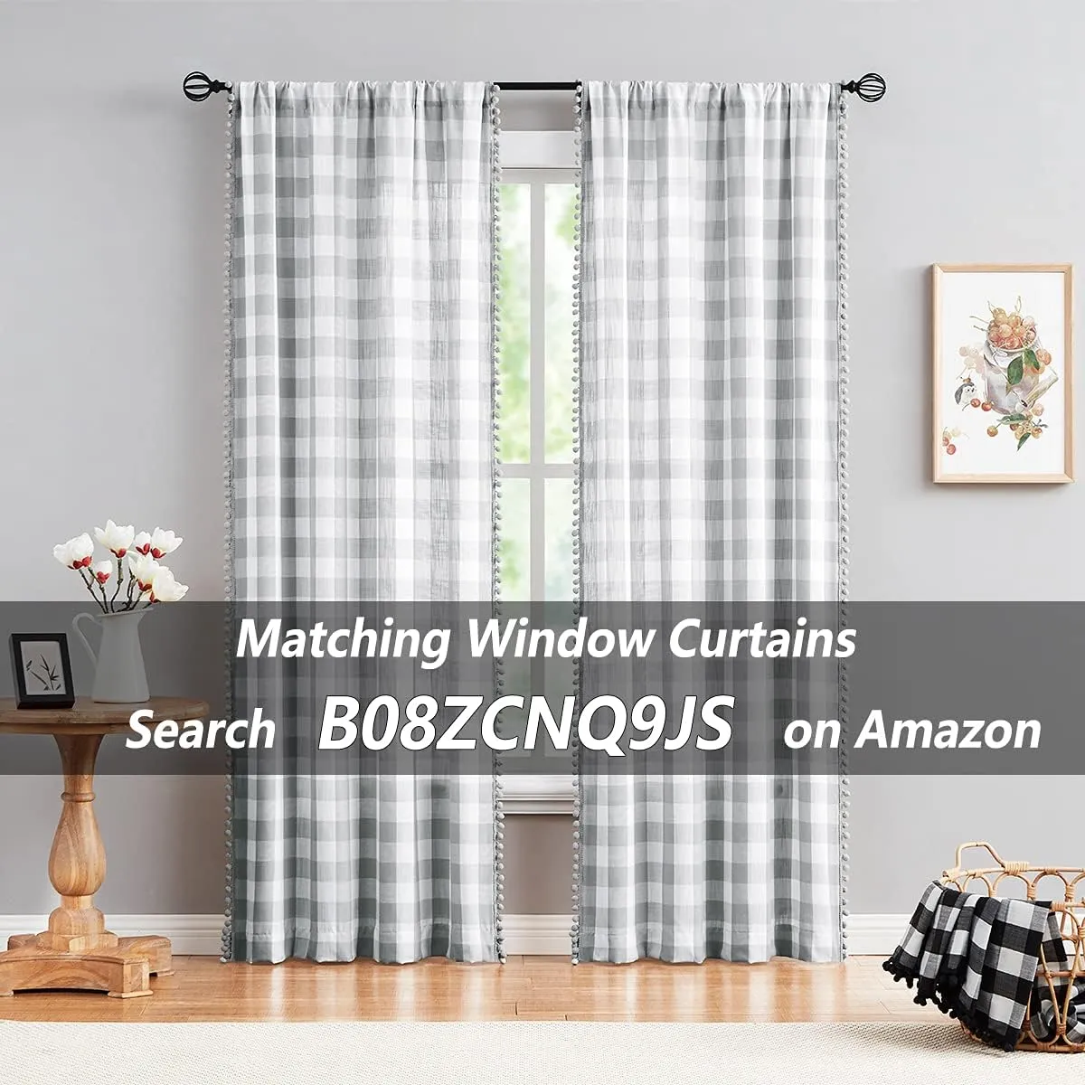 Treatmentex Grey-White Check Kitchen Tier Curtains - 24 inch Length Short Semi Sheer Cafe Curtains for Basement, Laundry Room, Bathroom Windows - 27w x 24l - 2 Panels Rod Pocket