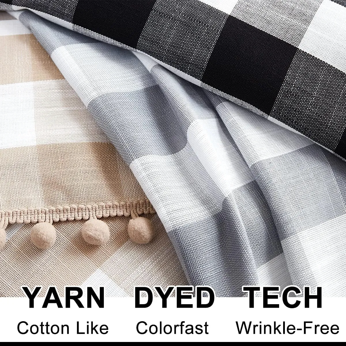 Treatmentex Grey-White Check Kitchen Tier Curtains - 24 inch Length Short Semi Sheer Cafe Curtains for Basement, Laundry Room, Bathroom Windows - 27w x 24l - 2 Panels Rod Pocket