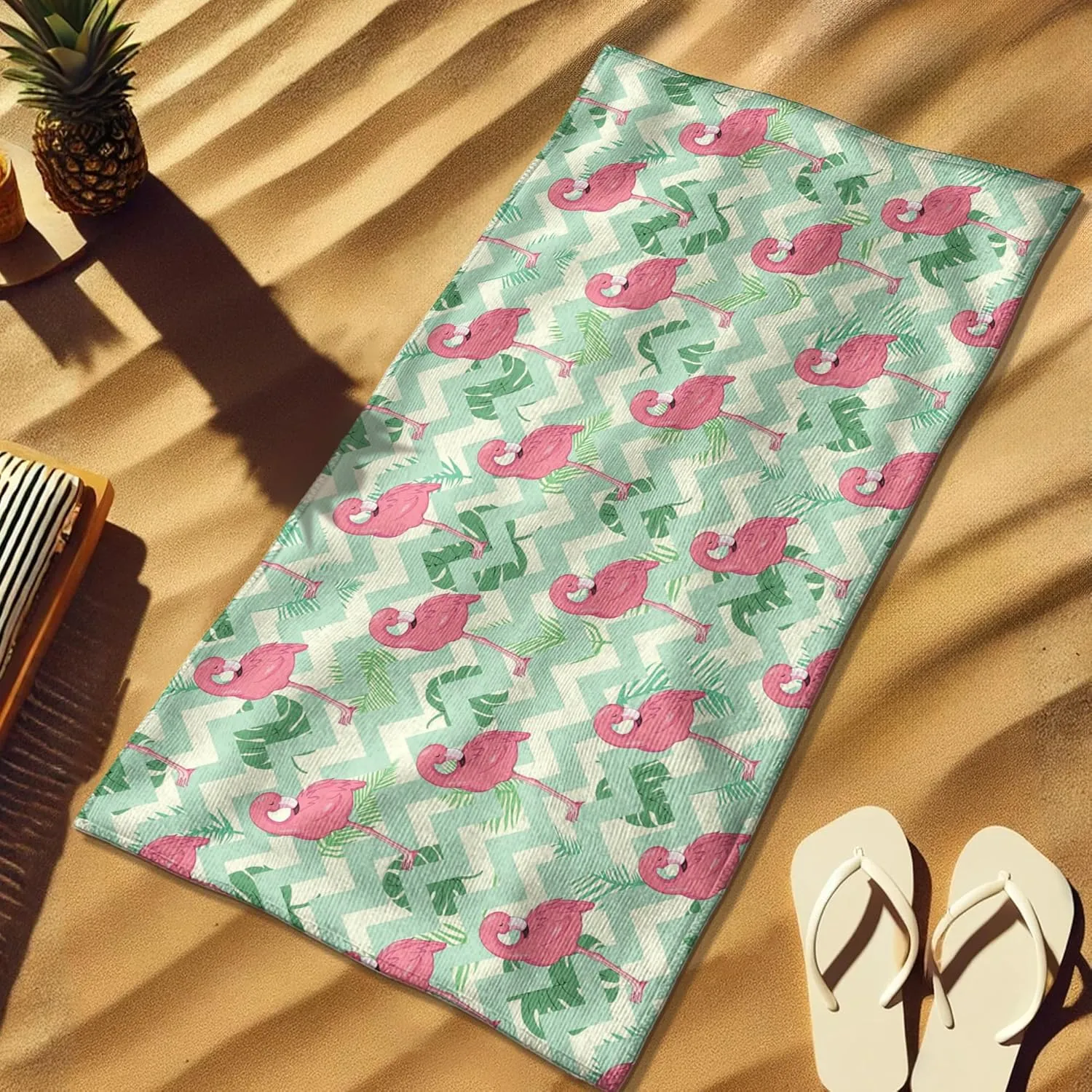 Tropical Tropical Bird Microfiber Beach Towel Peach Palm Leaves Quick Dry Sand Free Lightweight Blanket, Travel Pool Picnic Essentials 62x31 Inch