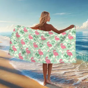 Tropical Tropical Bird Microfiber Beach Towel Peach Palm Leaves Quick Dry Sand Free Lightweight Blanket, Travel Pool Picnic Essentials 62x31 Inch