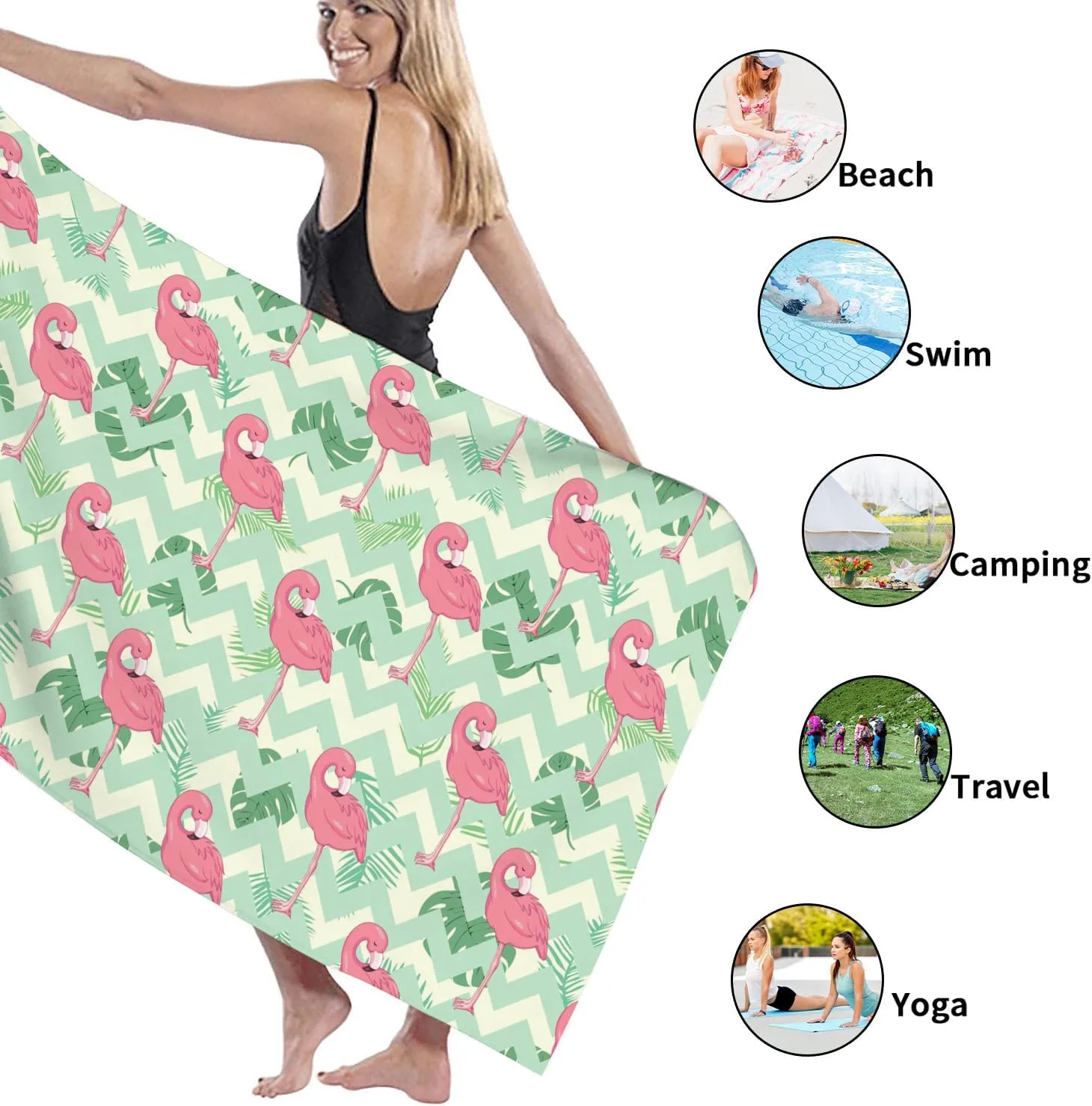 Tropical Tropical Bird Microfiber Beach Towel Peach Palm Leaves Quick Dry Sand Free Lightweight Blanket, Travel Pool Picnic Essentials 62x31 Inch