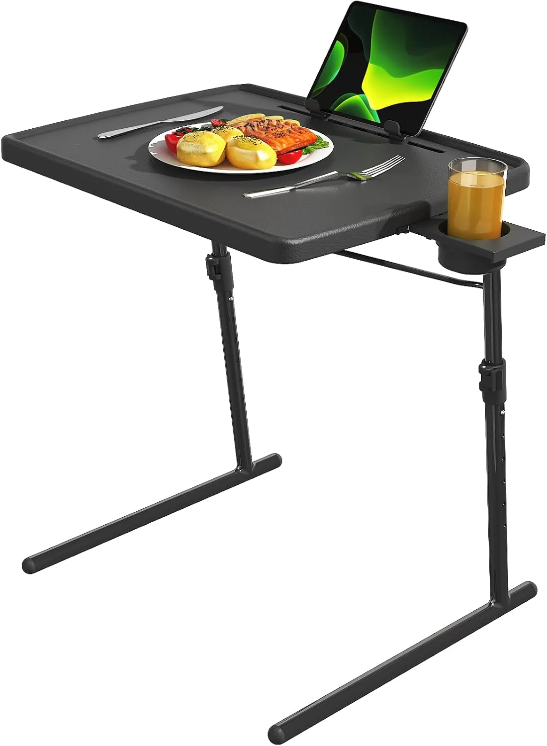 TV Tray Table with Cup Holder, Max Folding TV Dinner Tray w/6 Height & 3 Tilt Angle, Adjustable TV Trays for Eating on Couch, Large Foldable Laptop Table, Black, 16.9 x 22 x 29.1inch, 110lbs