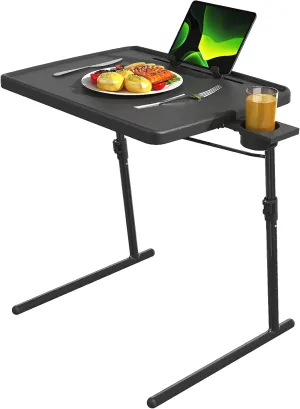 TV Tray Table with Cup Holder, Max Folding TV Dinner Tray w/6 Height & 3 Tilt Angle, Adjustable TV Trays for Eating on Couch, Large Foldable Laptop Table, Black, 16.9 x 22 x 29.1inch, 110lbs