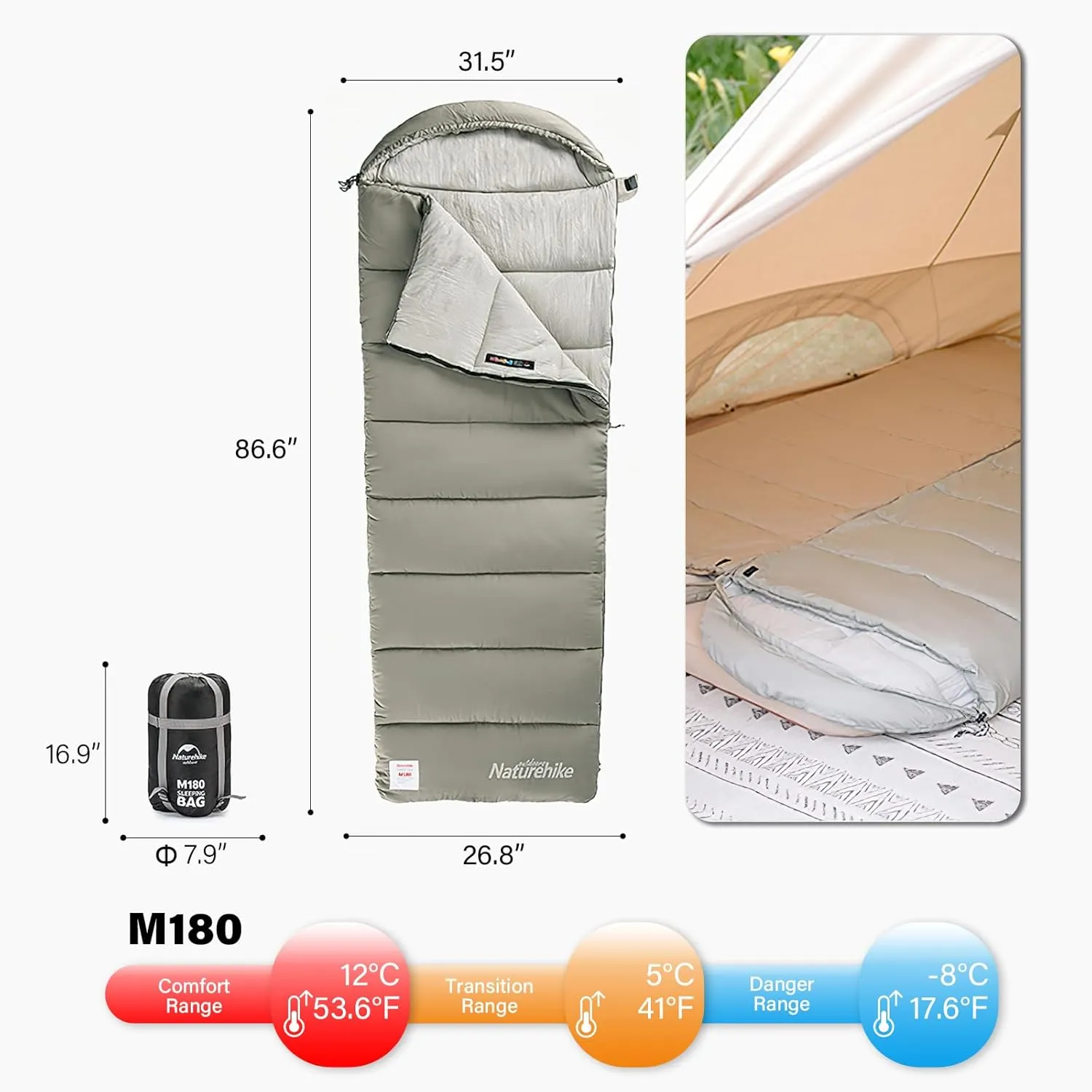 Ultralight Sleeping Bag 25°F-54°F with Hood Great for 3-4 Season Traveling Camping Outdoor Activities Family Camping Mountaineering car Camping,Machine Washable No-Snag Zipper