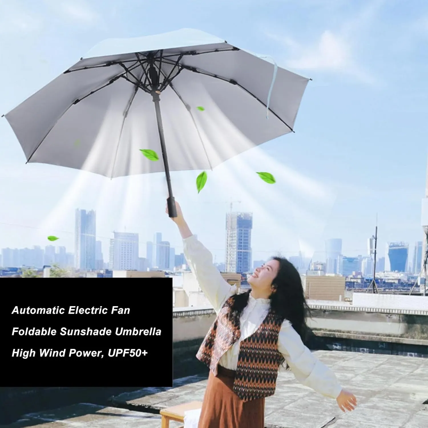 Umbrella With Fan, UPF 50 Rain Umbrella USB Rechargeable Sun Cooling Umbrella With Built In Fan Small Personal Fan Sun Umbrella For Chair Folding Compact Umbrella For Hot Day
