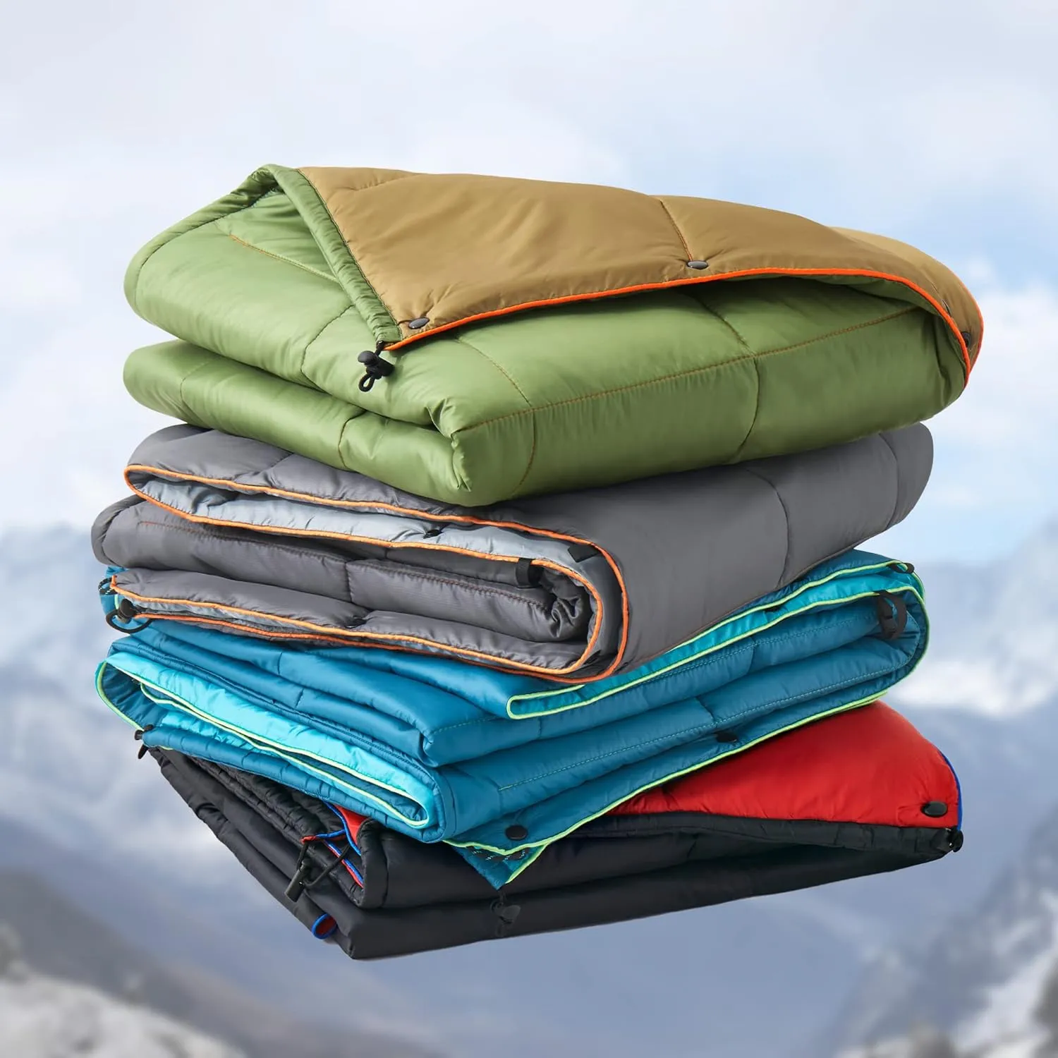 UNIKOME Outdoor Packable Camping Blanket, Lightweight Travel Blanket for Hiking, Camping, Dual-Sides Waterproof Puffy Down Alternative Camping Blanket with Snap Clasps, 75"×52", Grey&Light Grey