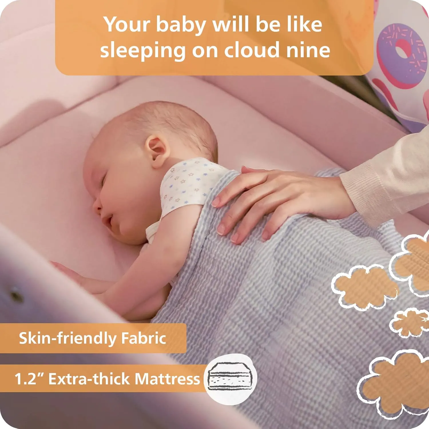 Unilove Hug Me Plus 3-in-1 Bedside Sleeper & Portable Bassinet for Newborn, Plum Pink