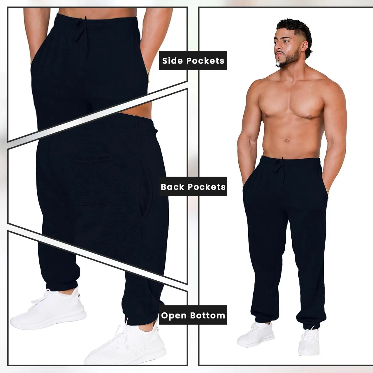 UNIQUE STYLES ASFOOR Elastic Bottom Baggy Sweatpants for Men, Workout Fleece Sweat Pants with Pockets