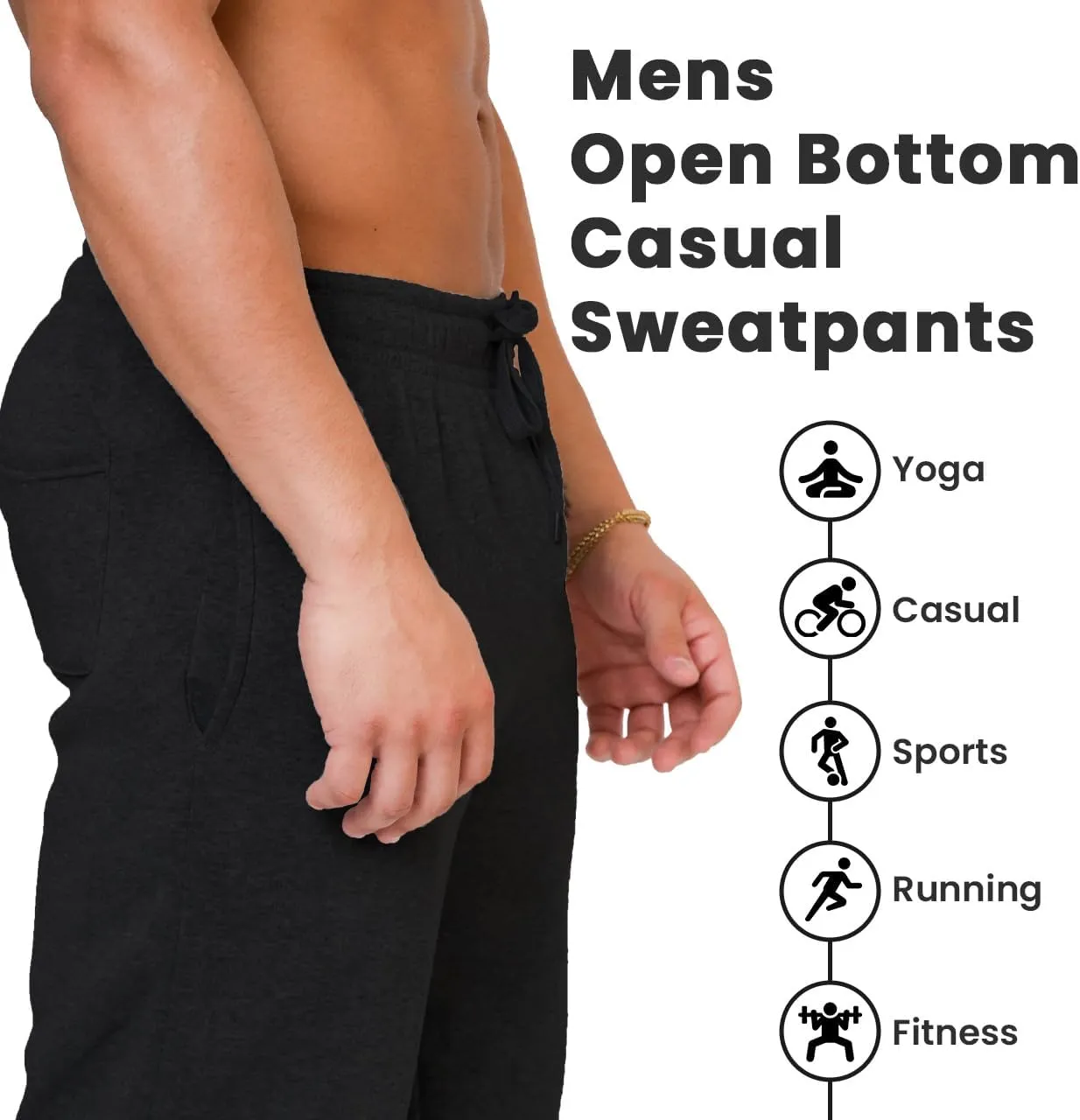 UNIQUE STYLES ASFOOR Elastic Bottom Baggy Sweatpants for Men, Workout Fleece Sweat Pants with Pockets