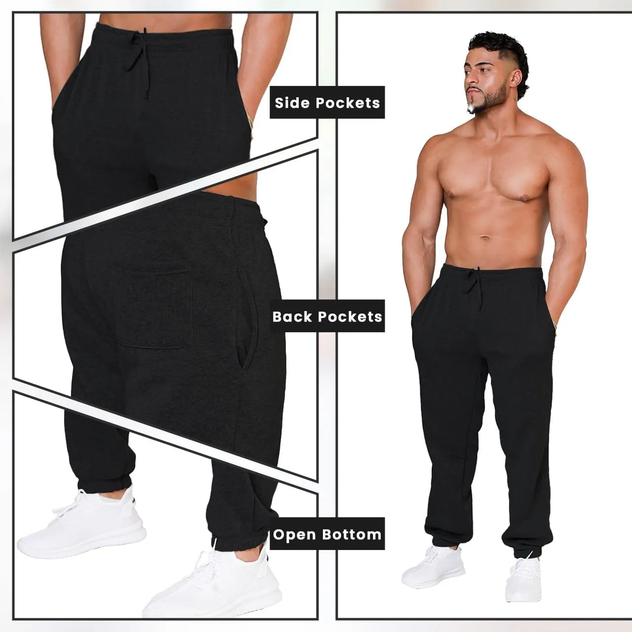 UNIQUE STYLES ASFOOR Elastic Bottom Baggy Sweatpants for Men, Workout Fleece Sweat Pants with Pockets