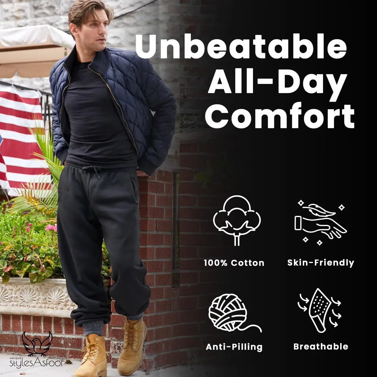 UNIQUE STYLES ASFOOR Elastic Bottom Baggy Sweatpants for Men, Workout Fleece Sweat Pants with Pockets