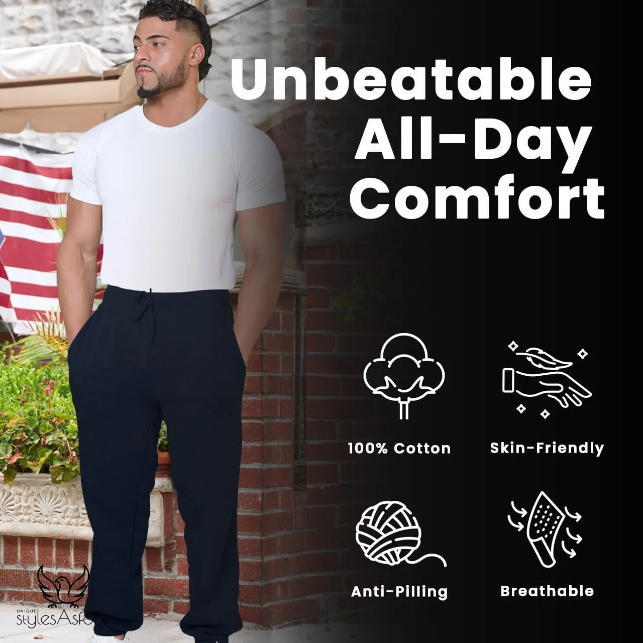 UNIQUE STYLES ASFOOR Elastic Bottom Baggy Sweatpants for Men, Workout Fleece Sweat Pants with Pockets