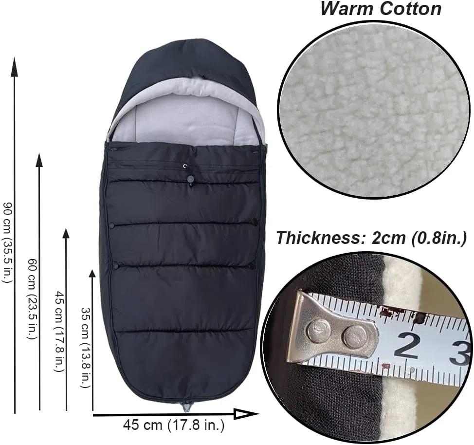 Universal Baby Stroller Warm Footmuff Soft Lining and Splashproof Polyester Peach Skin Fabric Compatible With Babyzen YOYO - Includes Carry Bag - Machine Washable (Black white)
