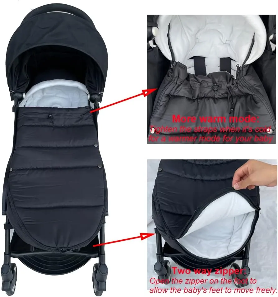 Universal Baby Stroller Warm Footmuff Soft Lining and Splashproof Polyester Peach Skin Fabric Compatible With Babyzen YOYO - Includes Carry Bag - Machine Washable (Black white)
