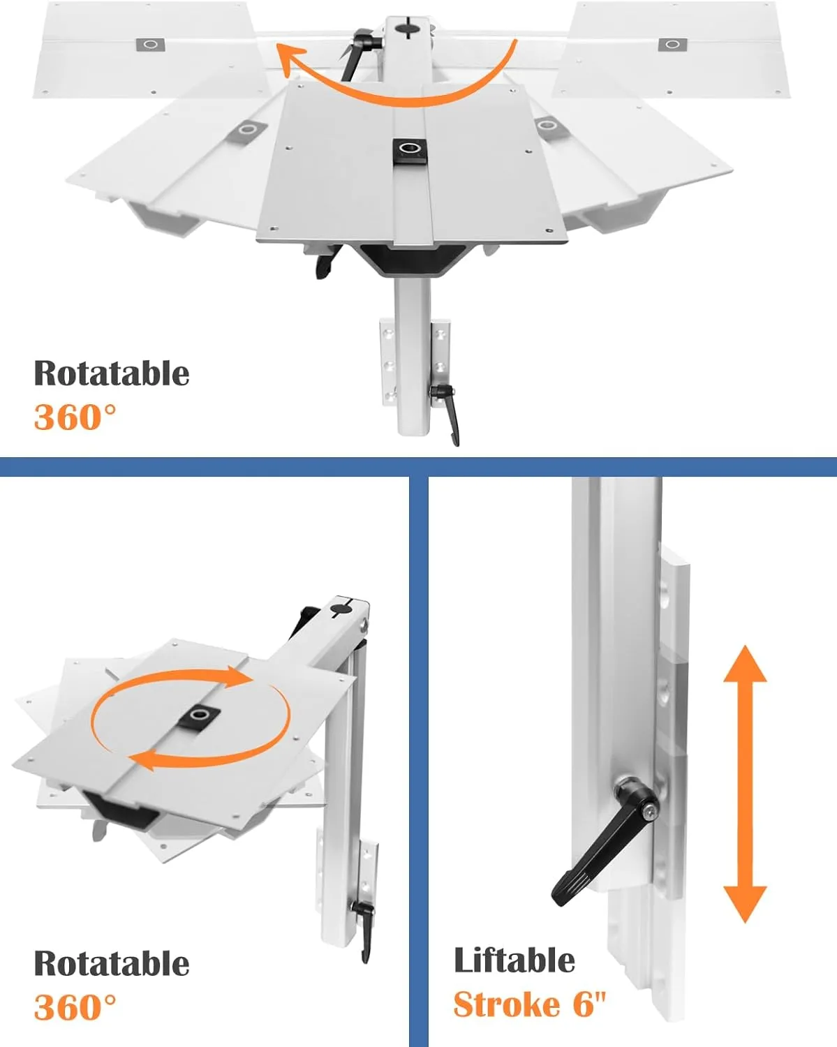 Upgrade Removable Table Leg Swivels 360 Degrees Premium Aluminum Alloy RV Table Leg Bracket Adjustable Accessories for Pontoon, Truck Camper, Travel Trailer (Upgrade White)