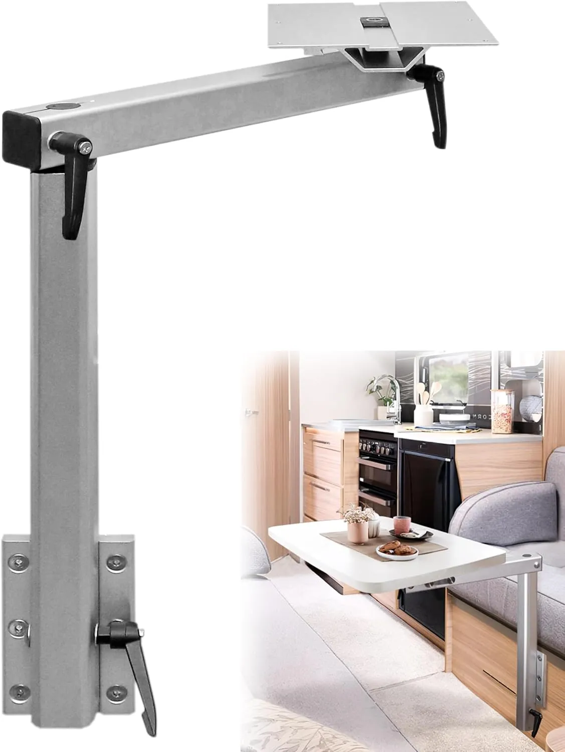 Upgrade Removable Table Leg Swivels 360 Degrees Premium Aluminum Alloy RV Table Leg Bracket Adjustable Accessories for Pontoon, Truck Camper, Travel Trailer (Upgrade White)