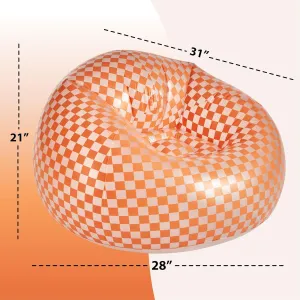 Urban Lifestyle Inflatable Chair, Retro Orange/White Checkered Design,Comfy Seating for Teens and Adults, Ideal for Dorms, Bedrooms & Living Spaces