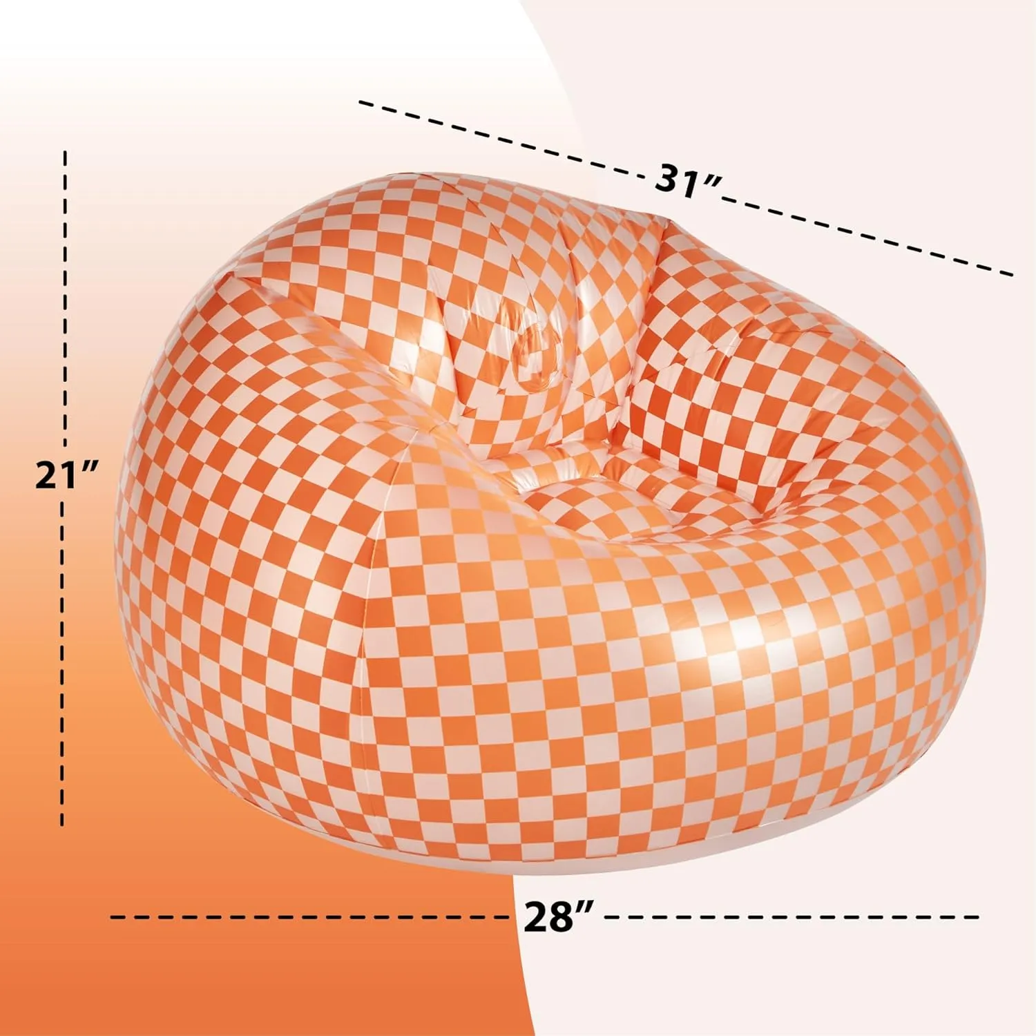 Urban Lifestyle Inflatable Chair, Retro Orange/White Checkered Design,Comfy Seating for Teens and Adults, Ideal for Dorms, Bedrooms & Living Spaces