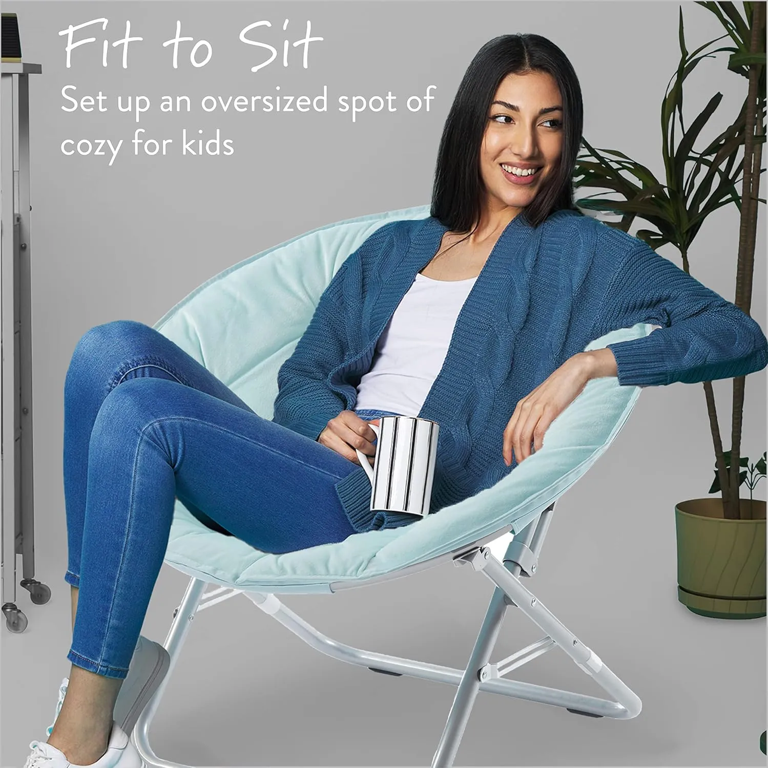 Urban Lifestyle Micromink Saucer Chair, Light Blue Mint
