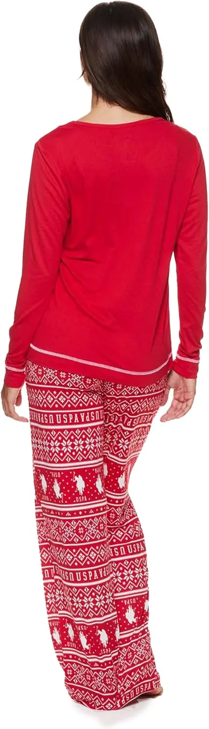U.S. Polo Assn. 2-Piece Pajamas for Women Set, Long Sleeve PJ Sets for Women, Ladies Sleepwear, Mom Gifts