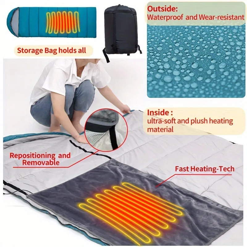 USB-Powered Camping Sleeping Bag with Adjustable Temperature Heating Pad -, Wear-Resistant, Zip Closure, Fits Up to 6ft - Perfect for All Seasons & Outdoor Adventures