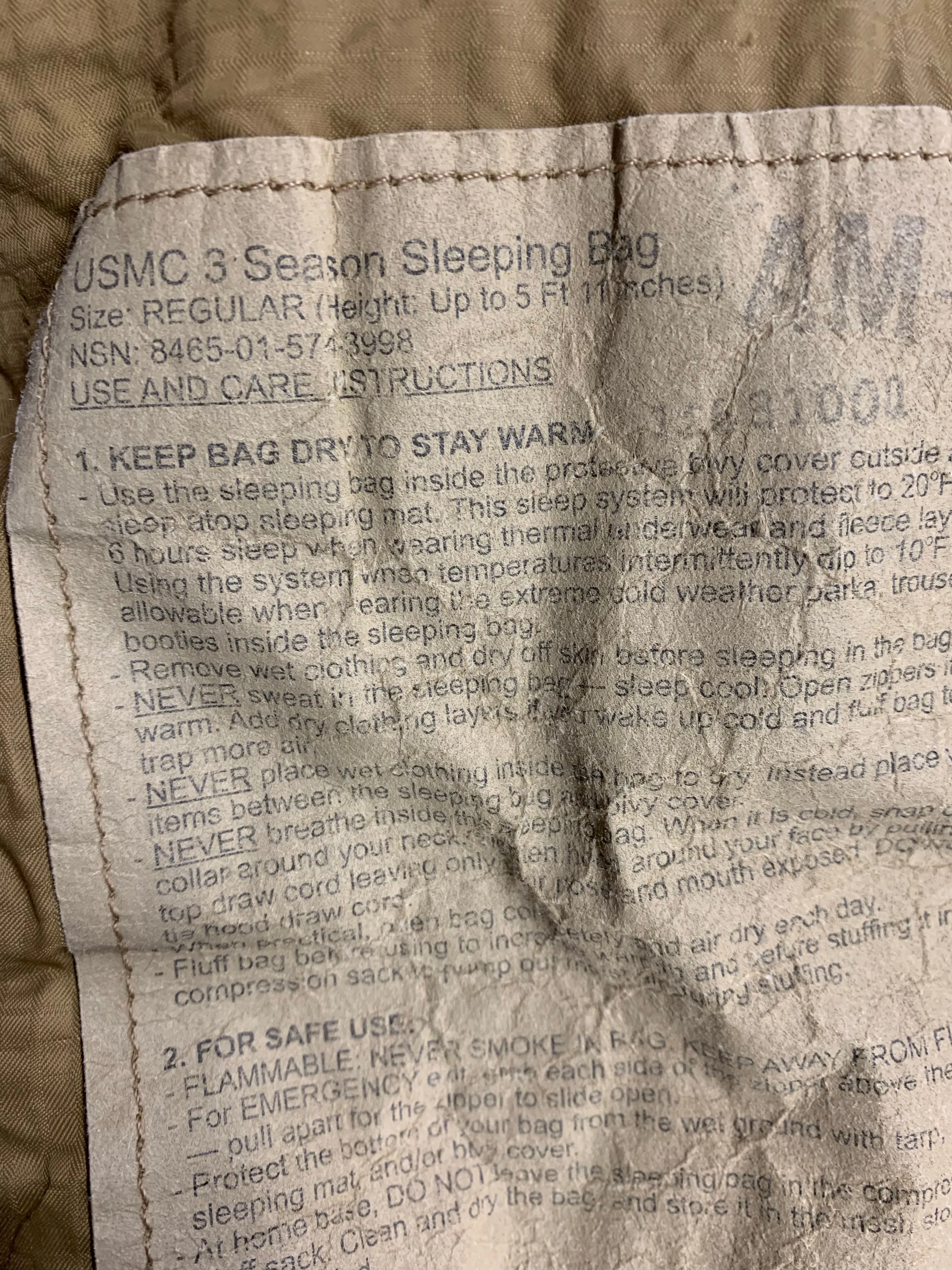 USMC 3 season sleeping bag