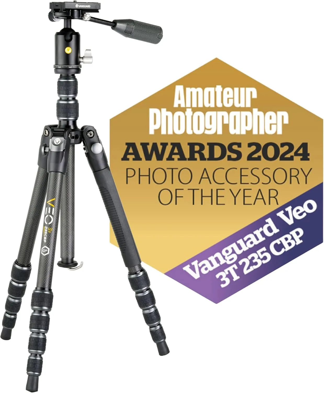 Vanguard VEO3T235CBP Carbon Fiber Travel Tripod with Ball Head, Removeable Pan Handle, and Quick Shoe with Built-in Smartphone Holder