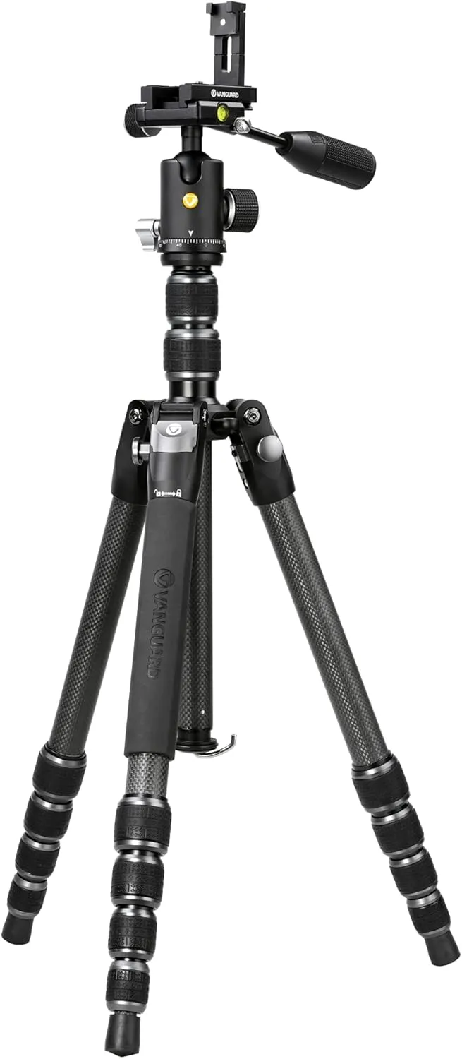 Vanguard VEO3T235CBP Carbon Fiber Travel Tripod with Ball Head, Removeable Pan Handle, and Quick Shoe with Built-in Smartphone Holder