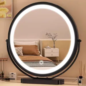 Vanity Mirror with Led Lights, Dressing Table Mirror, Vanity Mirror, Light Up Mirror, Lighted Makeup Mirror with Touch Control, 3 Color Temperature, Round Tabletop Mirror for Women