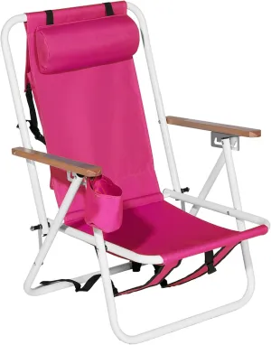 Vasitelan Outdoor Folding Beach Chairs for Adults,Compact Portable Folding Camping Chair with Backpack Straps, Support to 265LBS (Pink)