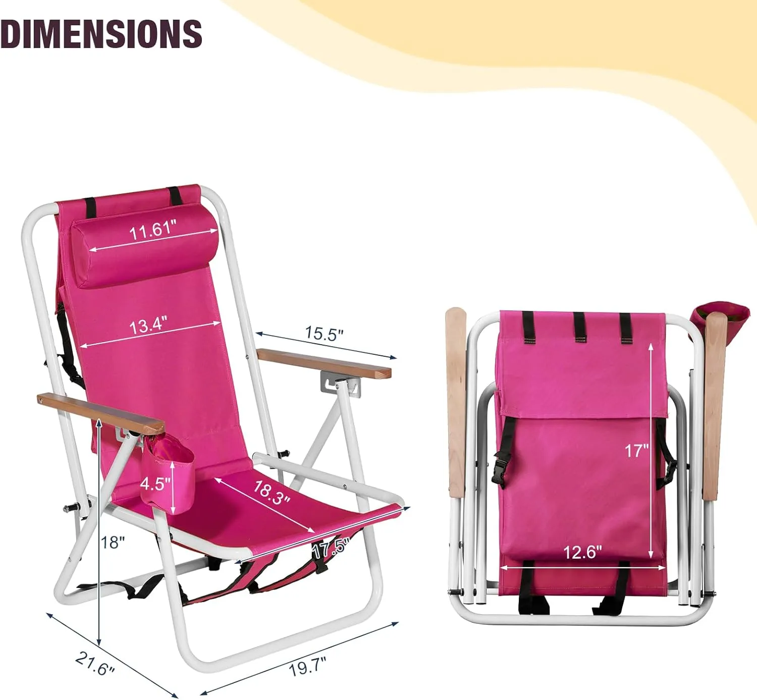 Vasitelan Outdoor Folding Beach Chairs for Adults,Compact Portable Folding Camping Chair with Backpack Straps, Support to 265LBS (Pink)