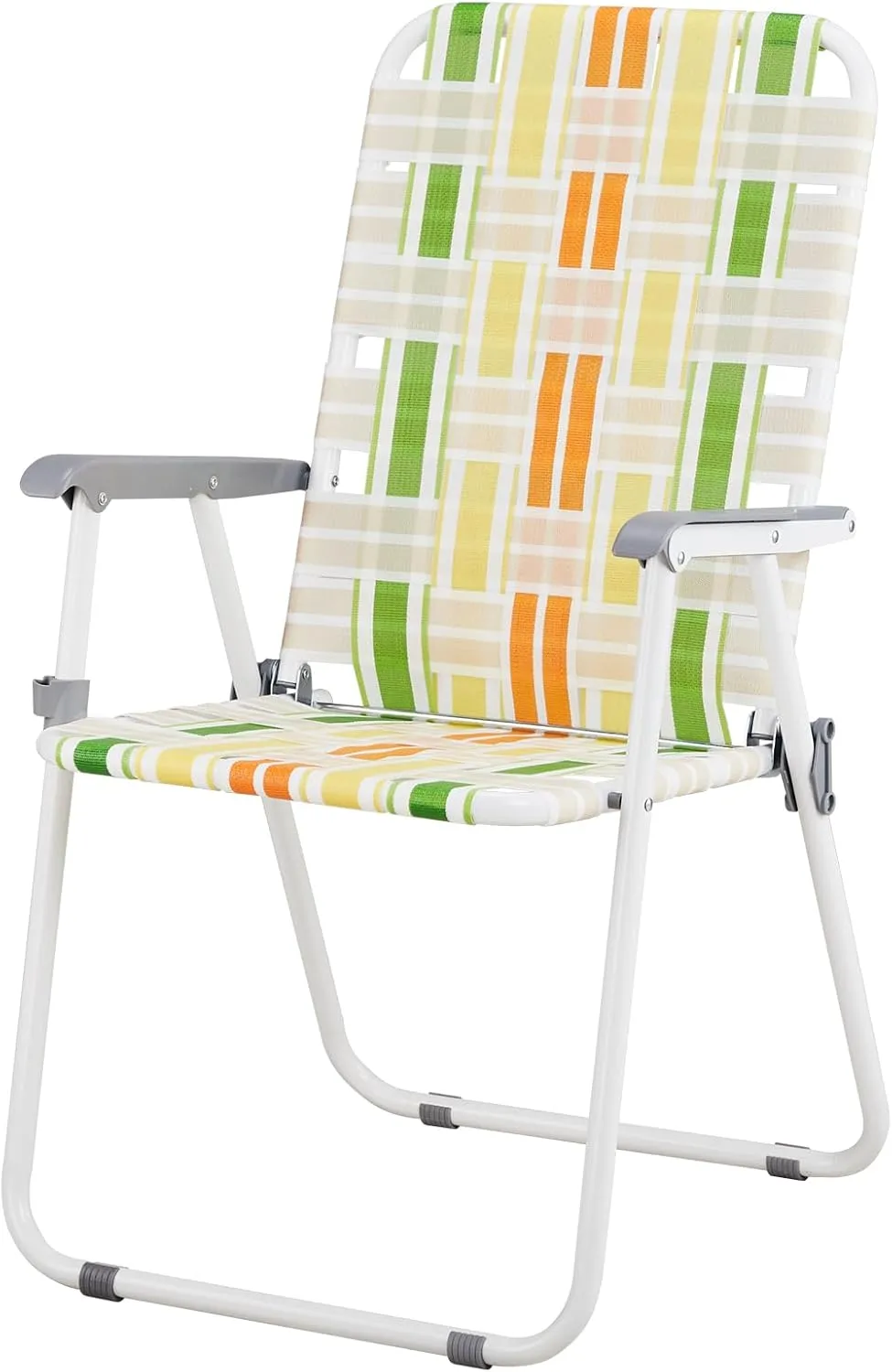 Vasitelan Patio Lawn Chairs Folding Chairs Set of 2, Webbed Folding Chair Outdoor Beach Chair Portable Camping Chair for Yard, Garden (Yellow & Green)