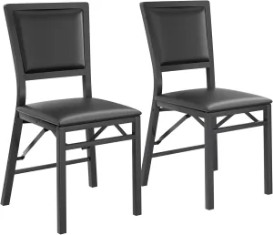 VECELO Folding Chairs Set of 2 with Cushion, Foldable Padded Seats with Heavy Duty Metal Frame for Kitchen/Dining/Living Room, No Assembly & Space Saving Design, Solid Black