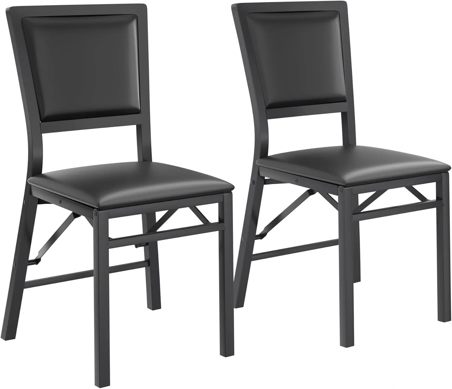 VECELO Folding Chairs Set of 2 with Cushion, Foldable Padded Seats with Heavy Duty Metal Frame for Kitchen/Dining/Living Room, No Assembly & Space Saving Design, Solid Black