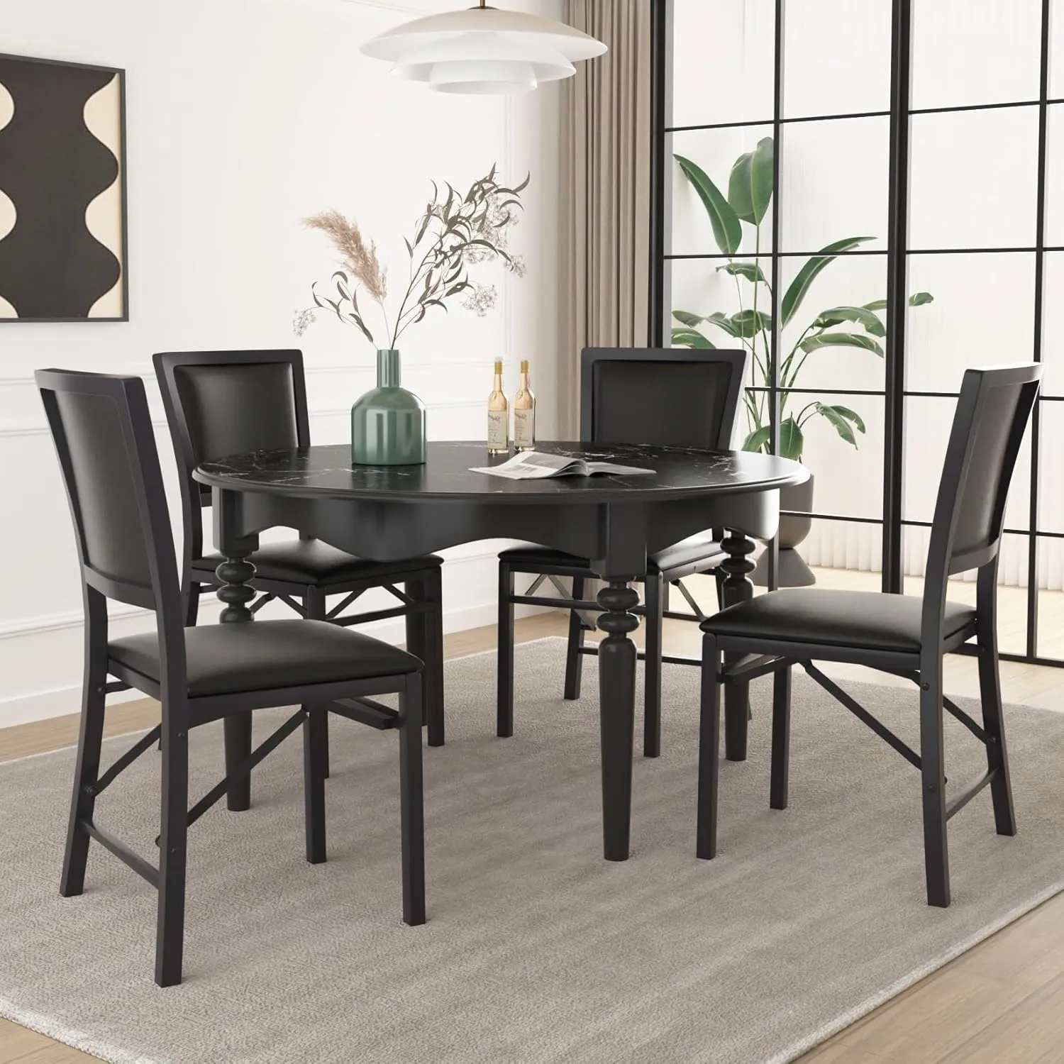 VECELO Folding Chairs Set of 2 with Cushion, Foldable Padded Seats with Heavy Duty Metal Frame for Kitchen/Dining/Living Room, No Assembly & Space Saving Design, Solid Black