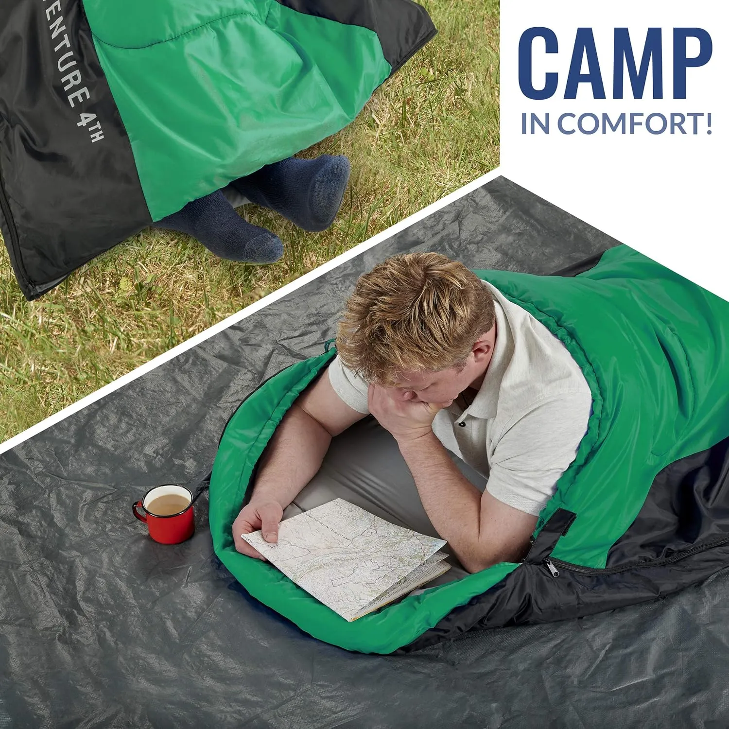 VENTURE 4TH Backpacking Sleeping Bag – XXL, Double and Single Sizes - Lightweight Warm & Cold Weather Sleeping Bags for Adults, Kids & Couples – Ideal for Hiking, Camping & Outdoor Adventures