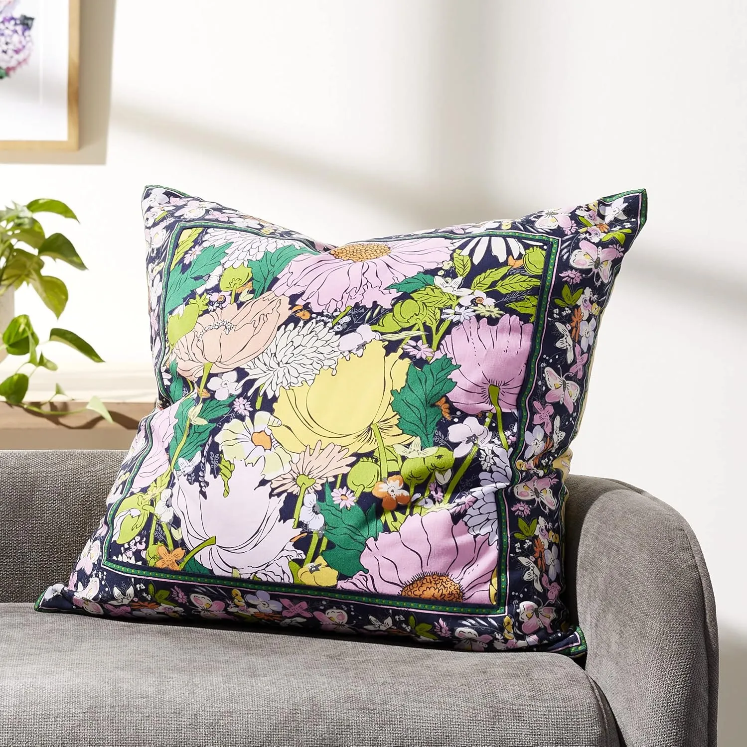 Vera Bradley Women's Cotton Decorative Throw Pillow Cover With Hypoallergenic Insert, Bloom Boom - Recycled Cotton, One Size