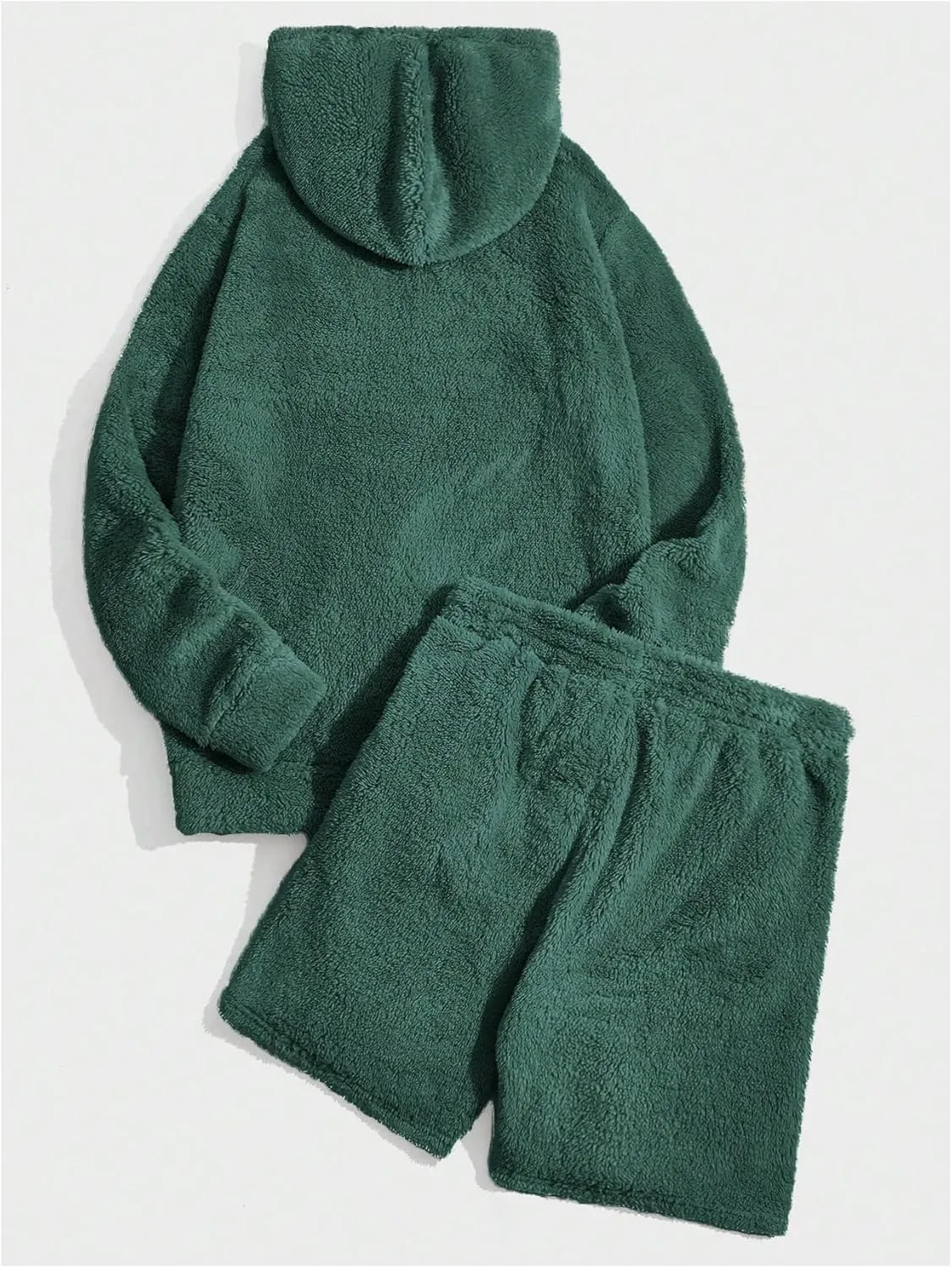 Verdusa Men's 2 Piece Tracksuit Sets Fleece Fuzzy Hooded Sweatshirt and Shorts