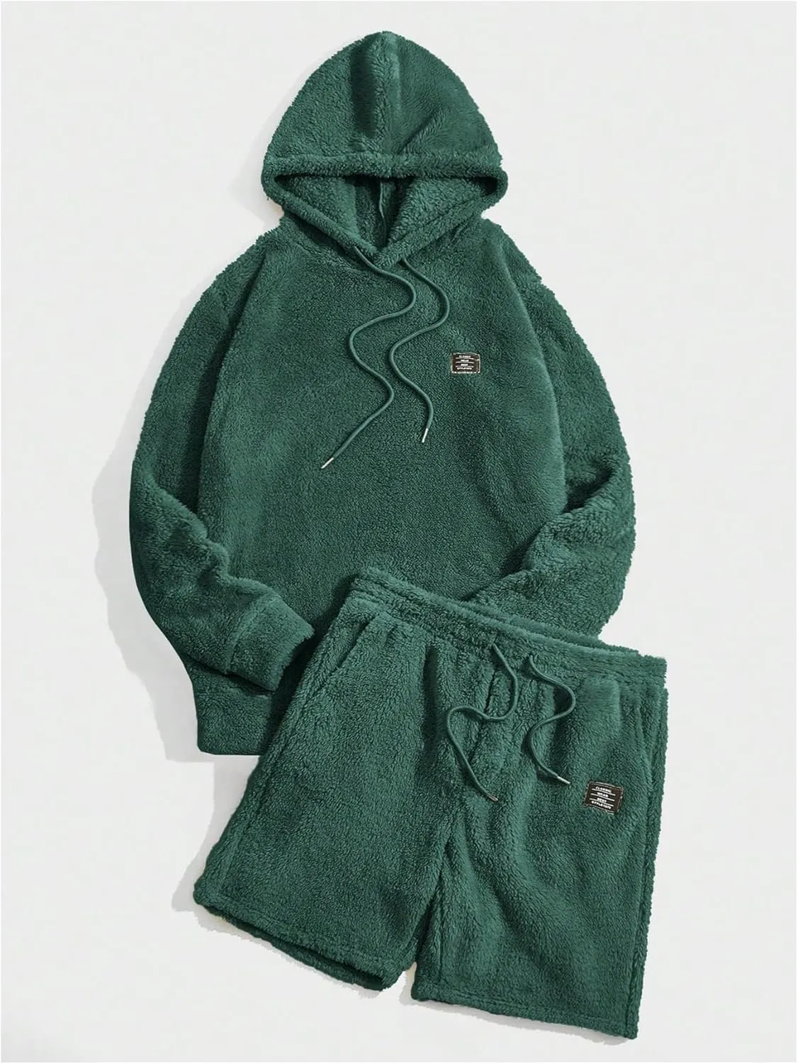 Verdusa Men's 2 Piece Tracksuit Sets Fleece Fuzzy Hooded Sweatshirt and Shorts